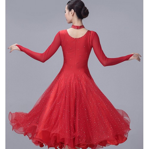 Women red colored ballroom dancing dress stage performance waltz tango dance dress ballroom dance costumes